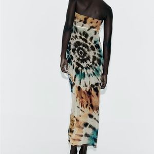 BRAND NEW ZARA STRAPLESS TIE DYE FITTED TULLE DRESS
